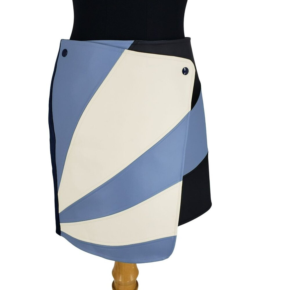 Miko Miko Stripe Skirt Faux Leather Blue White Mod Retro Futuristic Cosplay - Picture 4 of 16